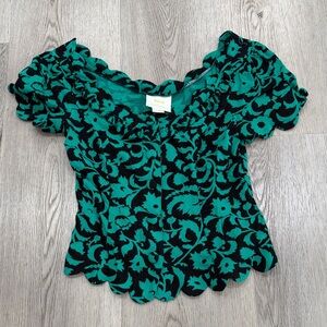 Maeve Teal and Black Floral Blouse